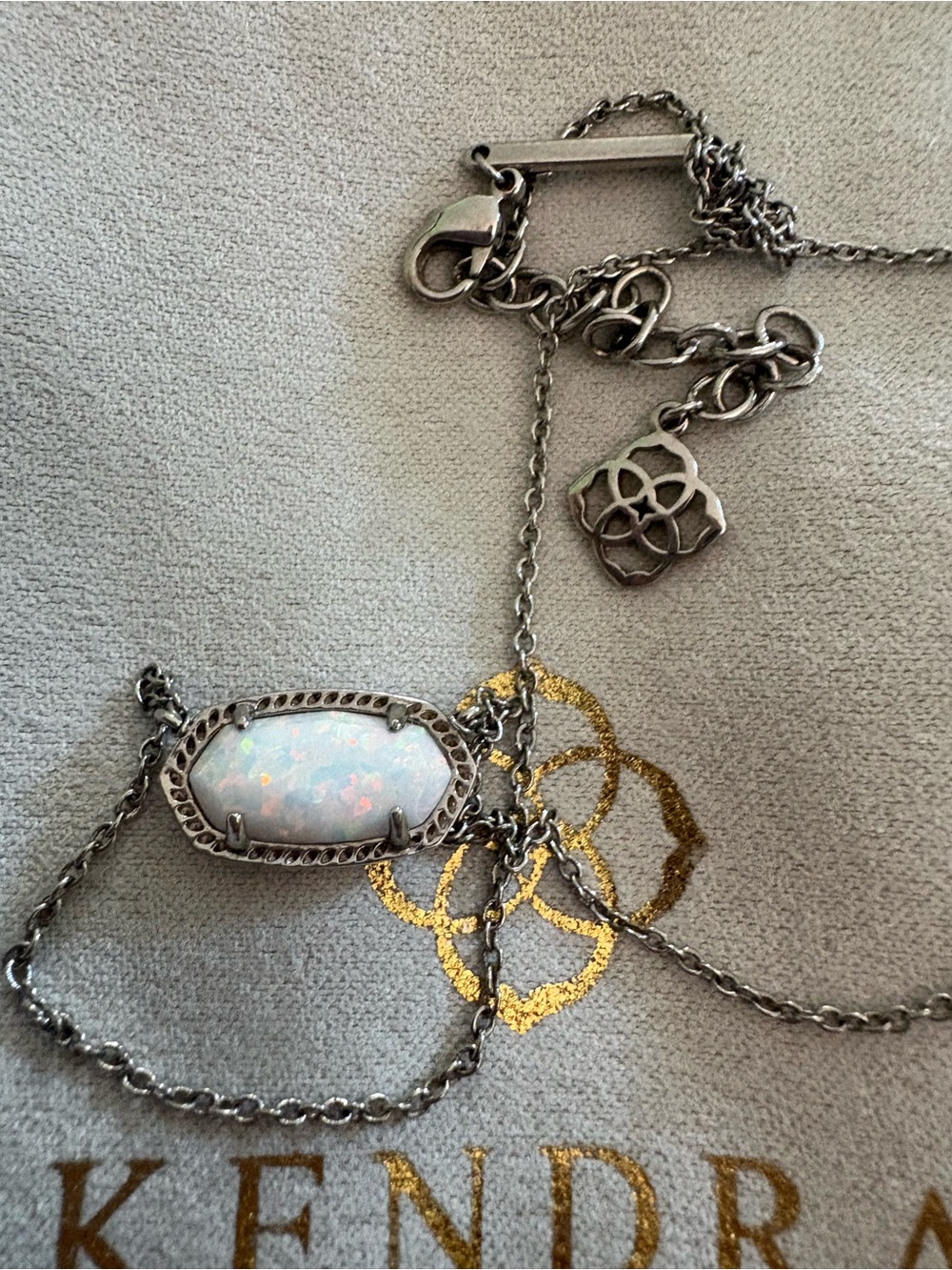 Kendra Scott Silver Iridescent Opal Pendant Necklace